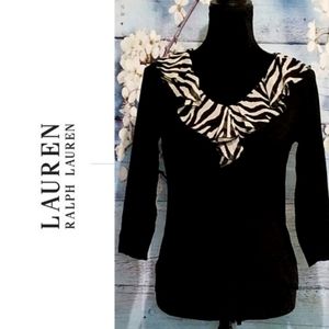 Lauren RL Zebra Collar Blouse Womens S EUC